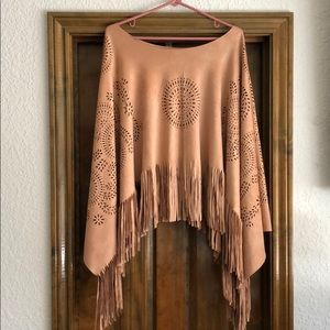 Suede Fringe Pancho